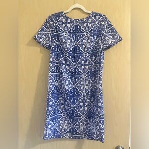 The Limited Blue and White Tile Print Mini Dress